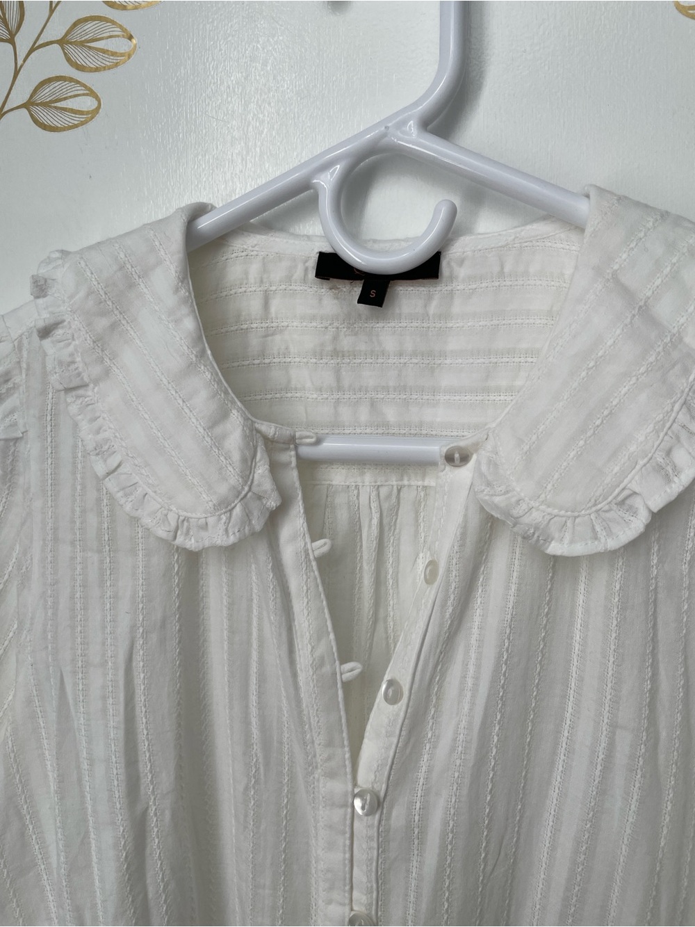 Quince sz S Embroidered organic Cotton Ruffle Collar Long Sleeve cottage Blouse - Picture 6 of 13